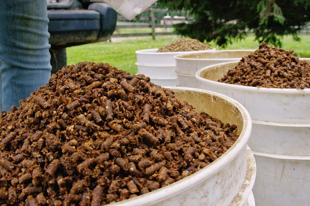 large buckets of grain